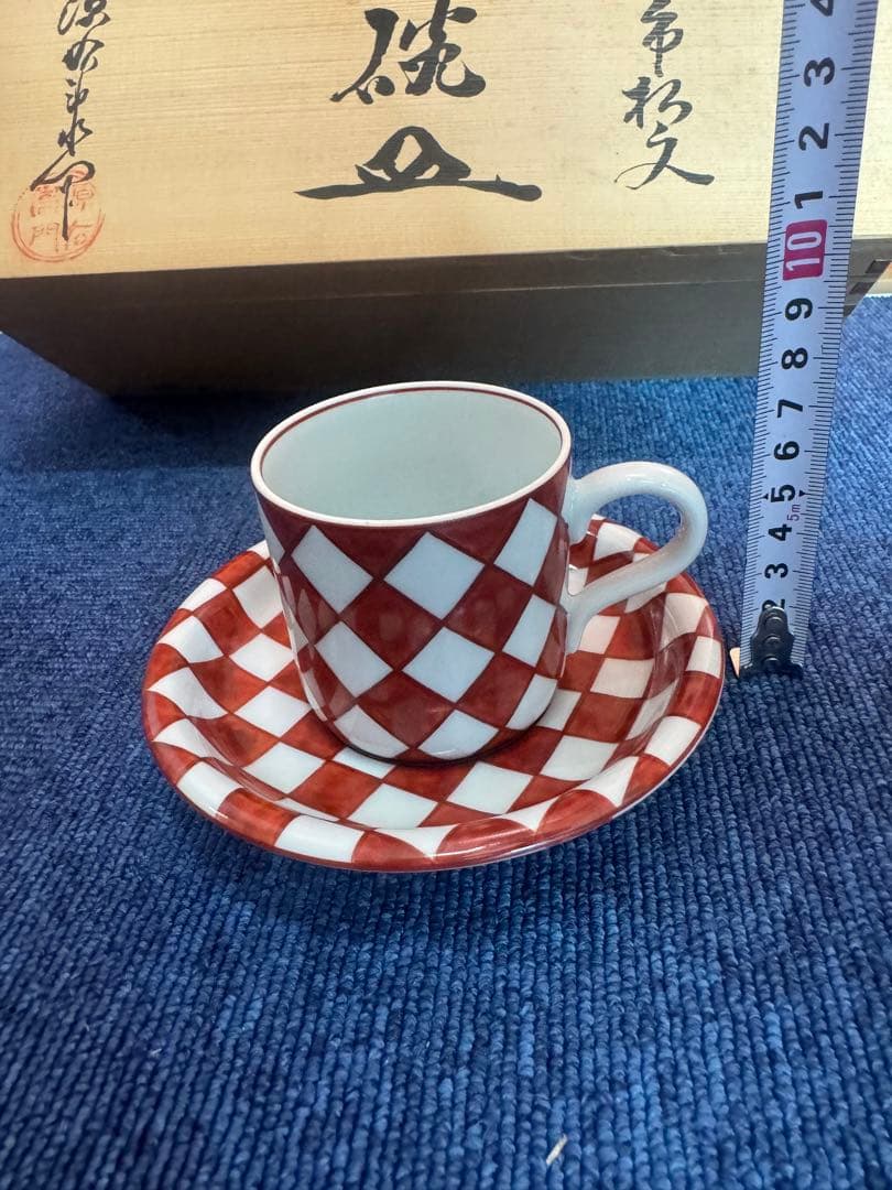 1806 源右衛門　甘朱市松文　組碗皿　未使用