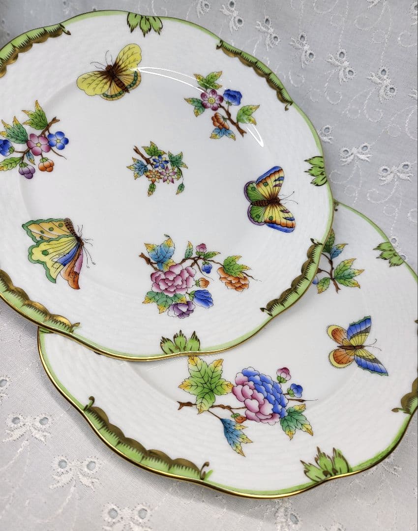 未使用近✨ヘレンド ヴィクトリアブーケ サラダ デザート プレート19 皿花蝶①