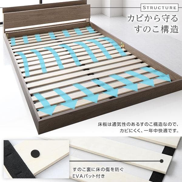 ベッド セミダブル マットレス付き グレージュ ロータイプds-2423323