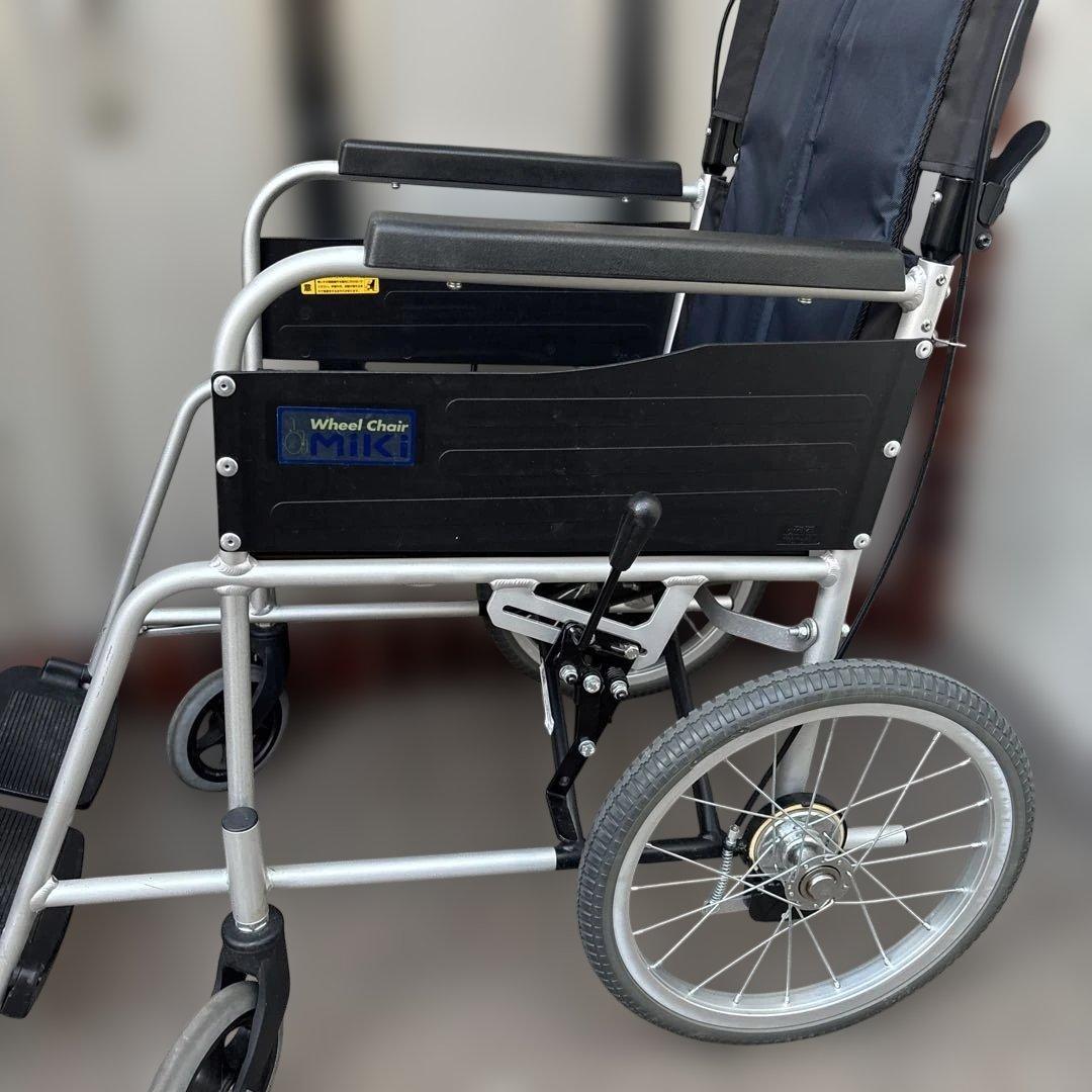 折りたたみ式 ネイビー 介助用車椅子wheel chair MIKIブレーキ付き