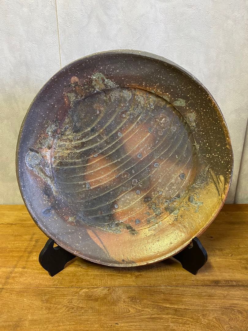 備前焼　大皿　飾り皿　皿立て付　焼物　食器　骨董　置物