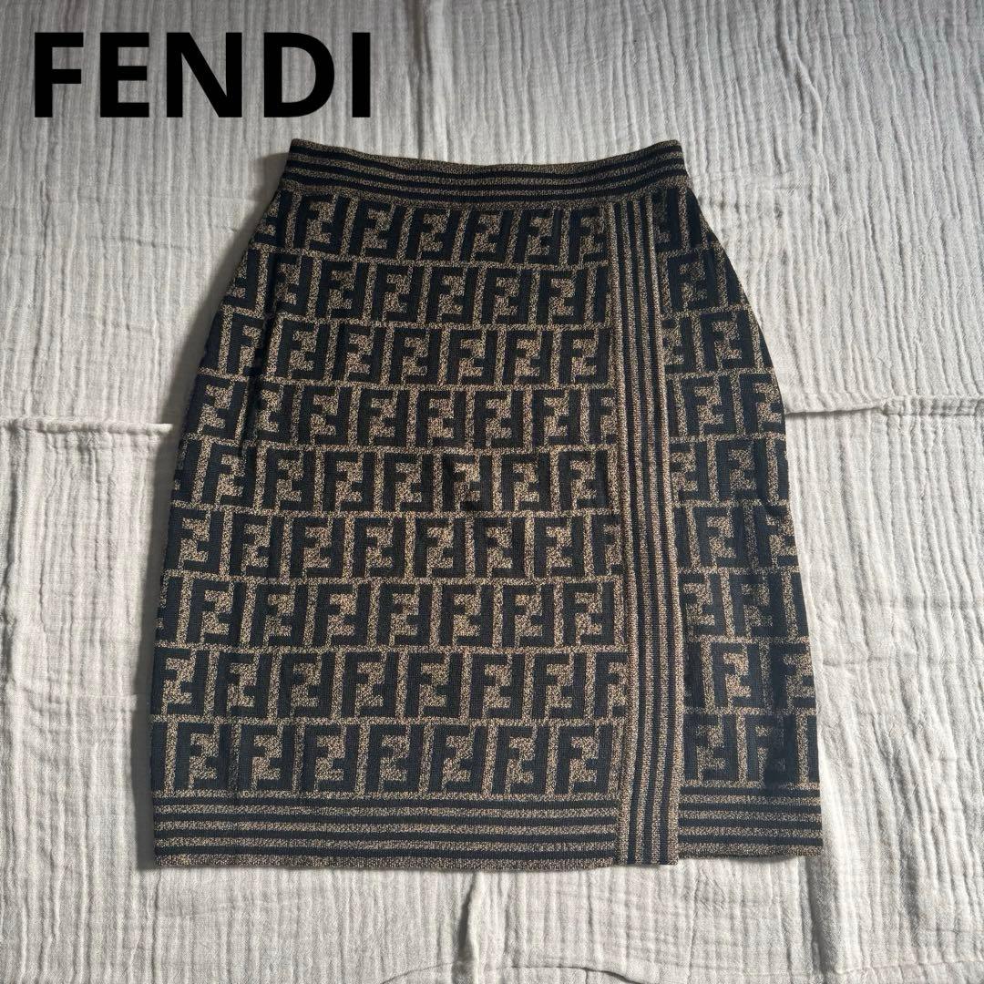 FENDI フェンディ ズッカ柄　ブラウン　スカート メリノウール　100%