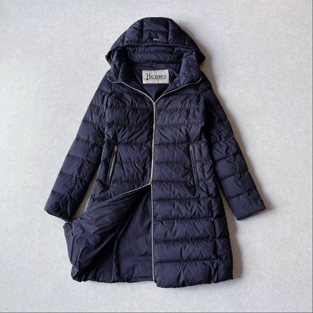 極美品★HERNO｜定価15万 スタンドカラー ダウンコート ネイビー 40
