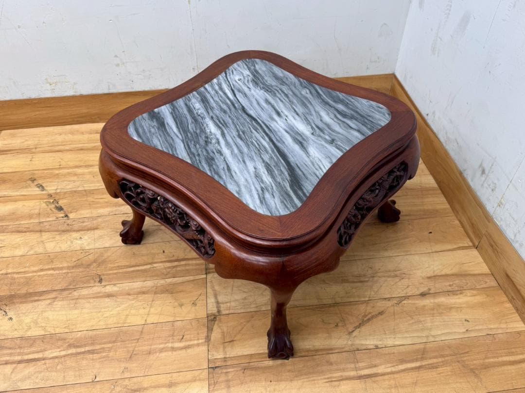 T7560☆美品☆極上の逸品☆花梨無垢材☆応接5点セット☆彫刻☆重厚☆中国唐木