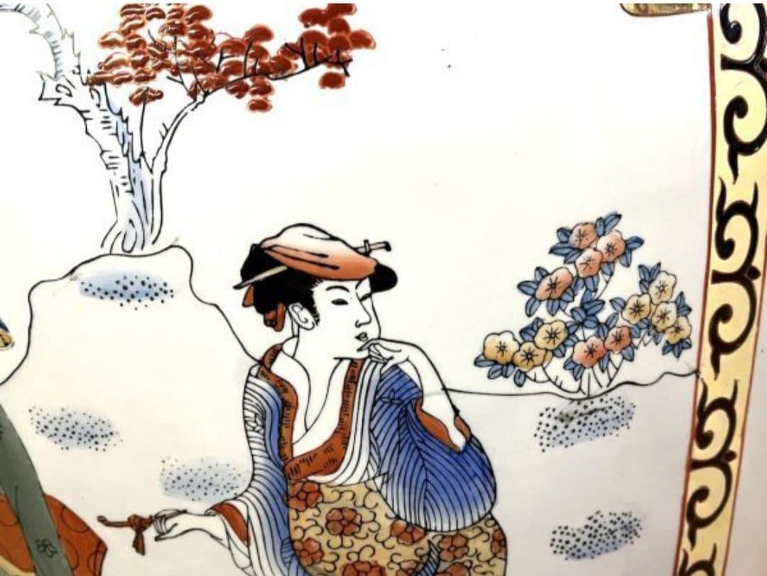 【超特大 美品】台付 高さ111cm 重量12.6kg 金彩花牡丹美人画 薩摩焼