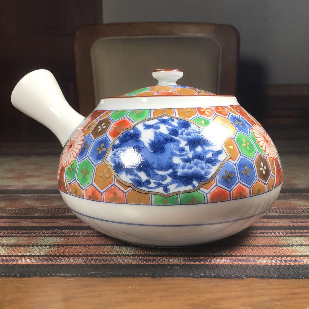 『メルうー特価』　庫山窯　『金彩獅子牡丹』　小皿　お茶茶碗　5組　急須　大皿