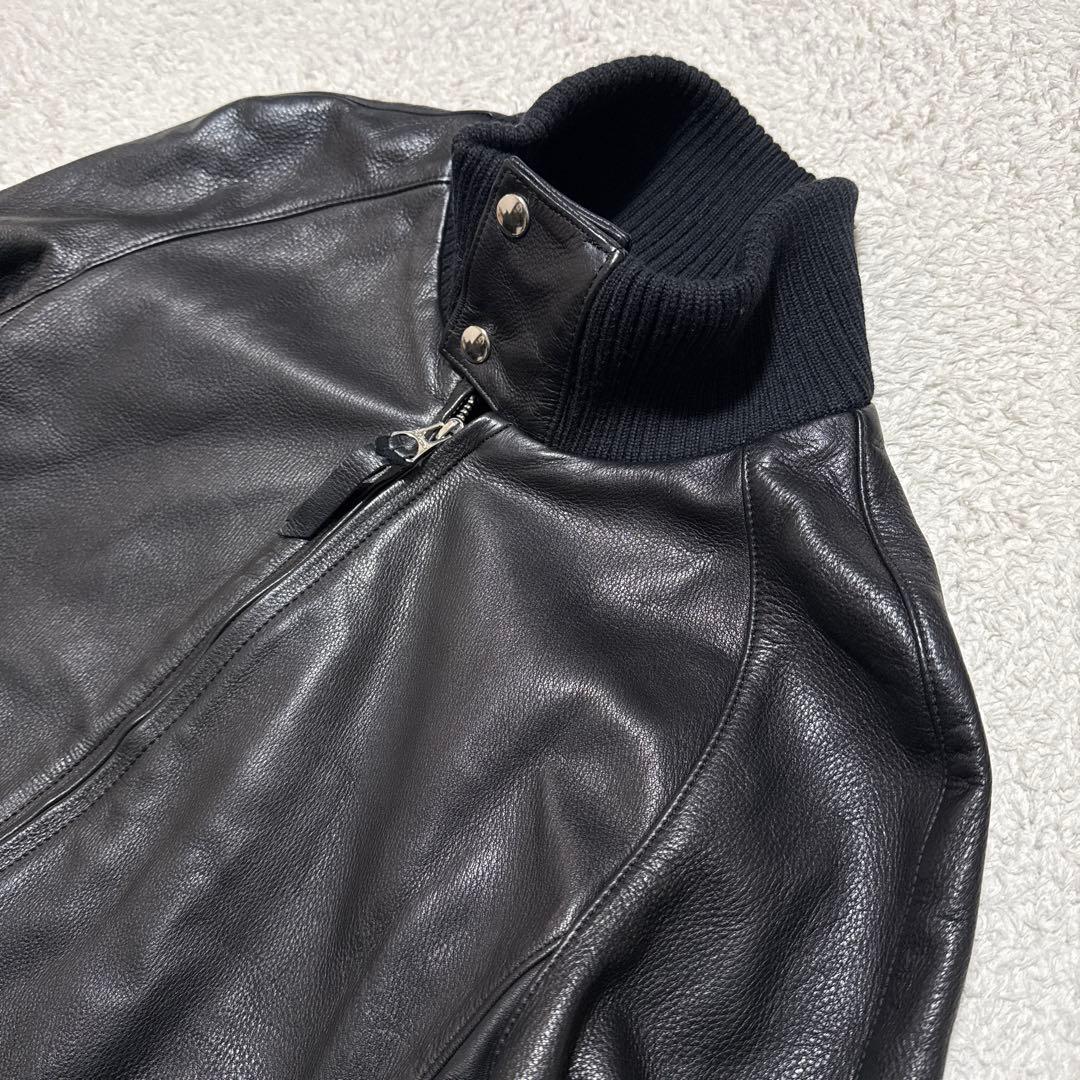 美品 ワイツーレザー MA-1タイプ レザージャケット ブラック S相当 日本製