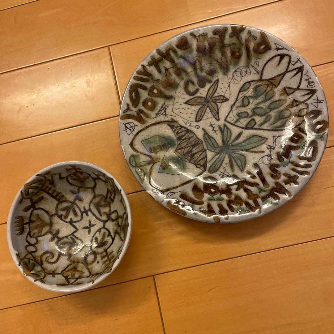 下和弘　Shimo Kazuhiro 手描き陶器皿セット