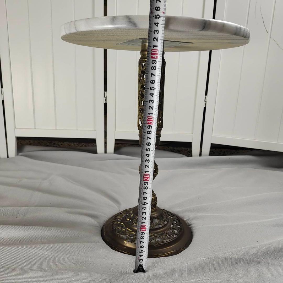 【匿名発送】アンティーク　レトロ　花台　大理石様　円形　サイドテーブル