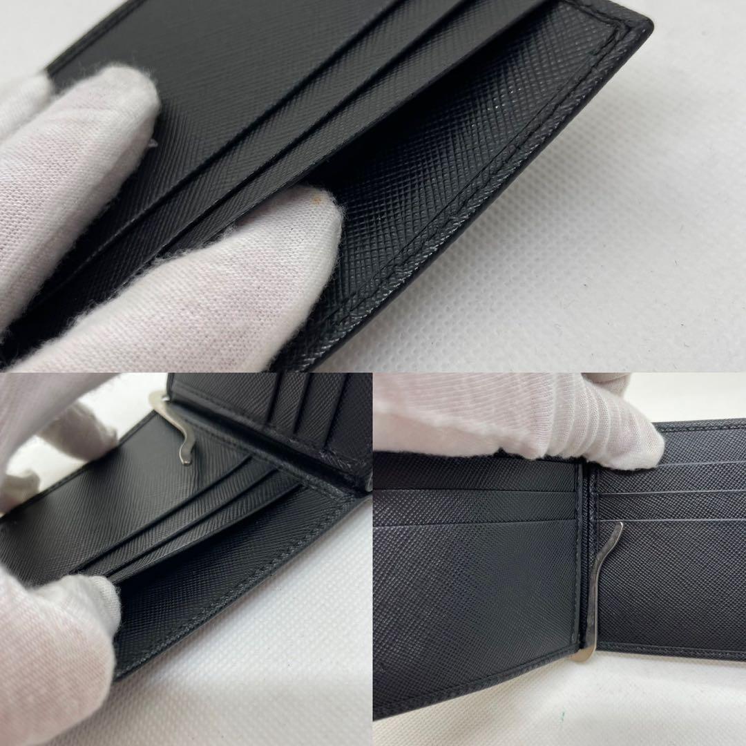 【訳あり美品】プラダ マネークリップ 二つ折り財布 サフィアーノレザー 黒