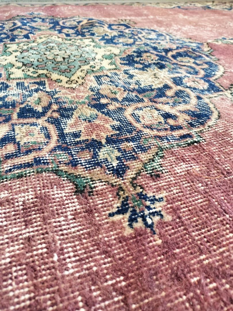 くすみピンクパープル　ネイビーのメダリオンラグ　No.741