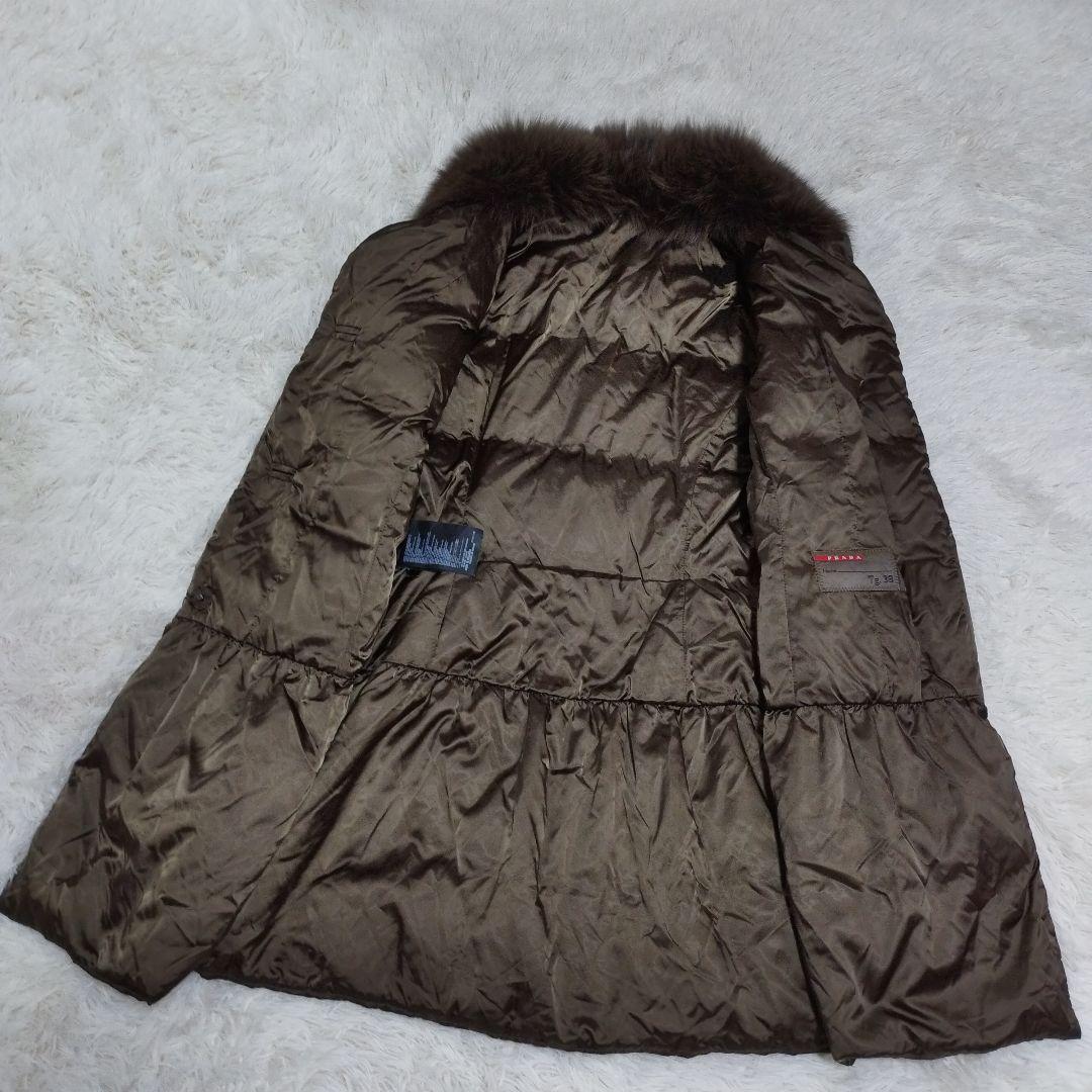 18190✨プラダスポーツ フォックスファー フレアダウンコート カーキ