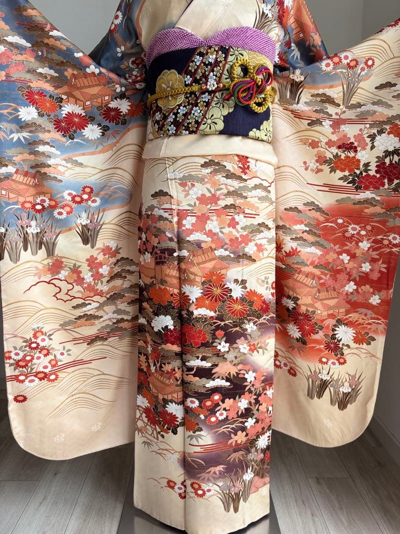 ♡ 【特別大特価❣️④】振袖フルセット　正絹　成人式　ベージュ系