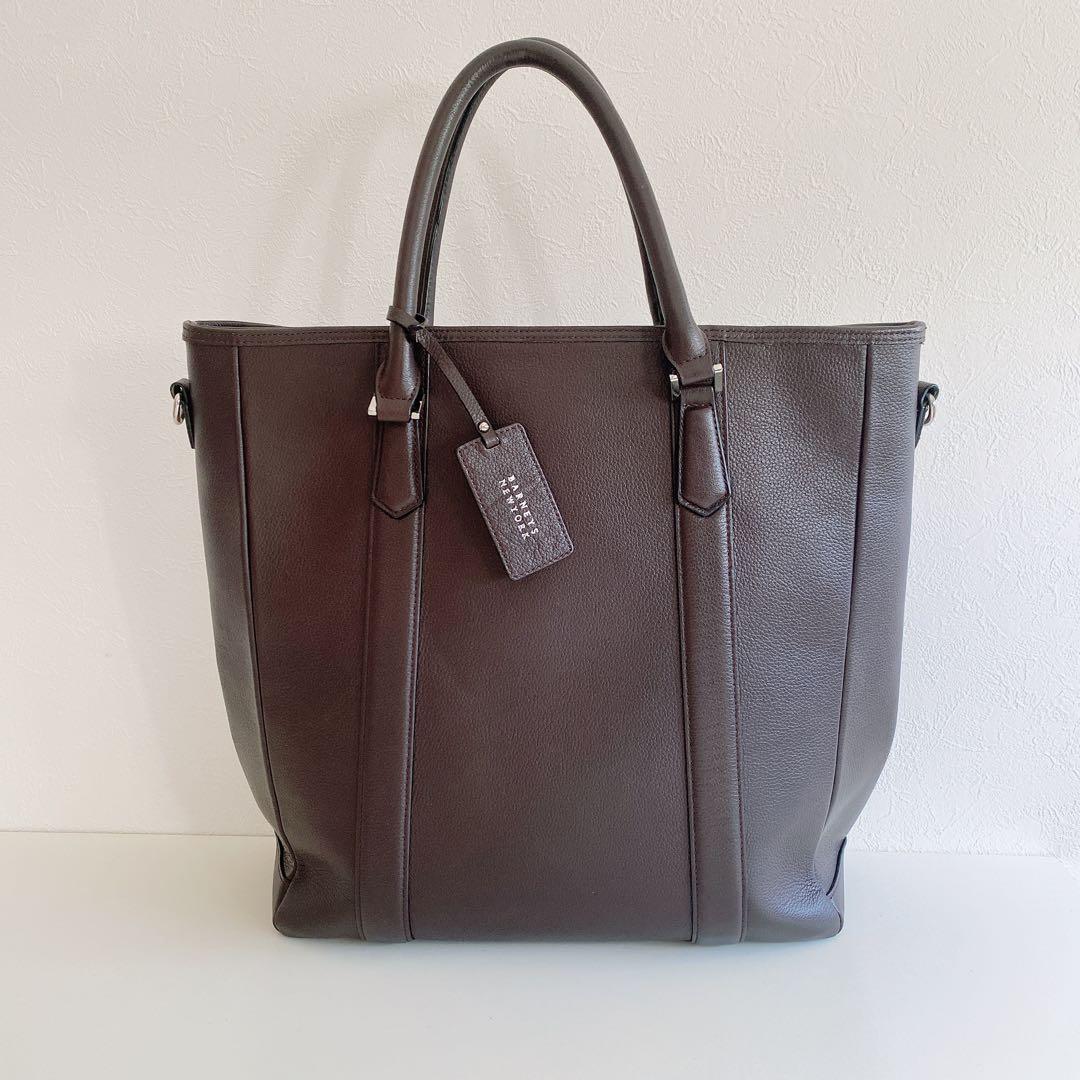 【美品】バーニーズニューヨーク ビジネストートバッグ 2way ショルダー紐付