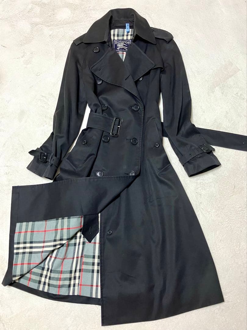 バーバリー 英国製 トレンチコート ロング 裏ノバチェック総柄 ベルト　黒　S