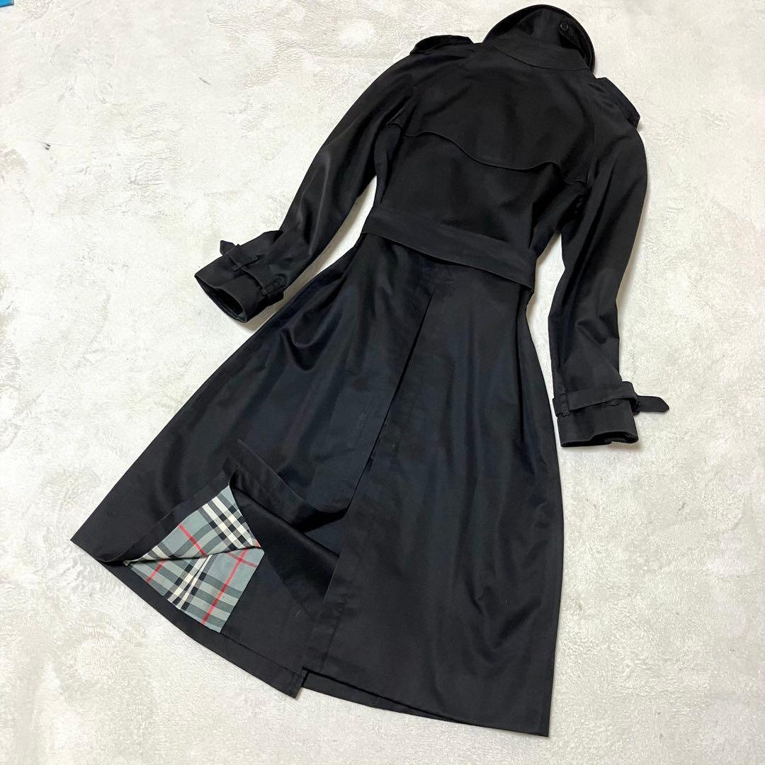 バーバリー 英国製 トレンチコート ロング 裏ノバチェック総柄 ベルト　黒　S