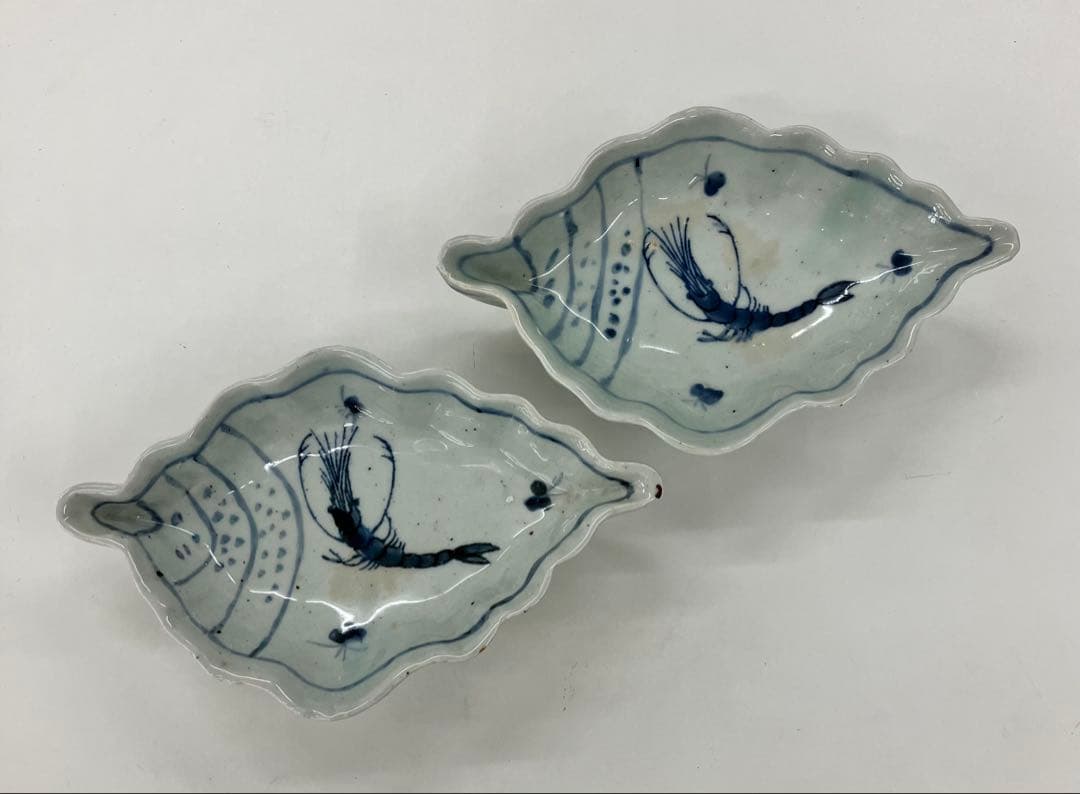 古伊万里 葉形 皿 えび