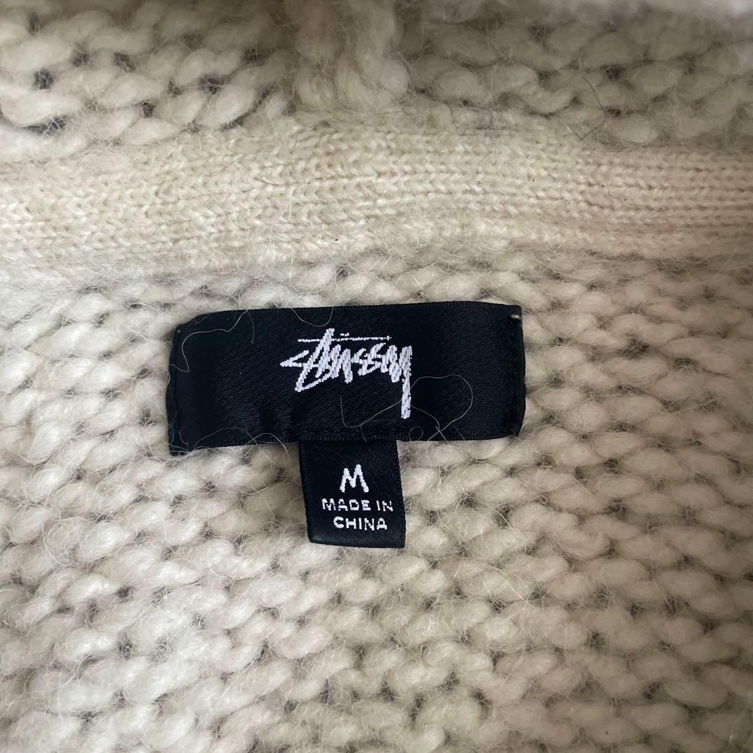 Stussy フード付きジップアップニットパーカー M クリーム