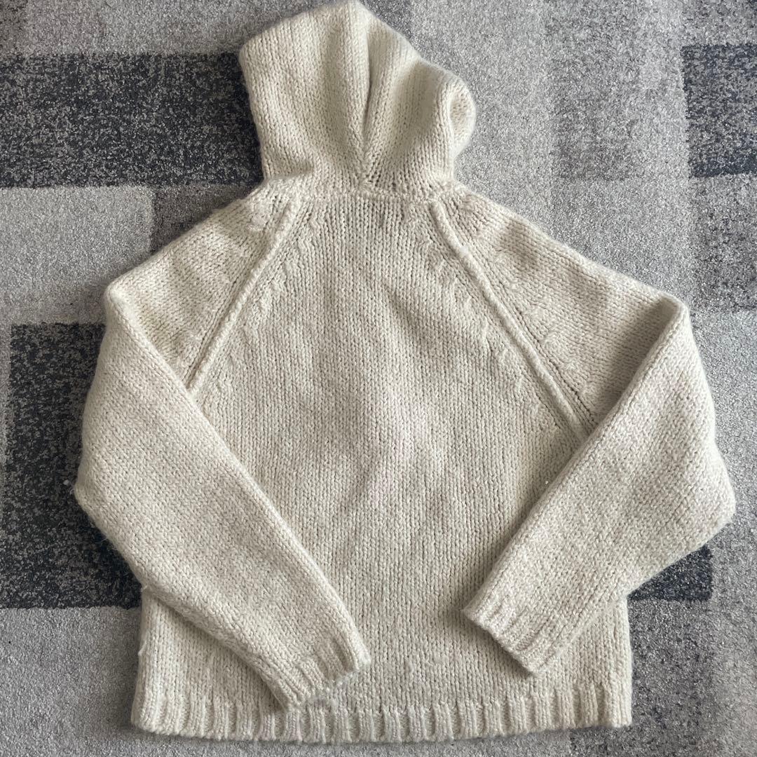 Stussy フード付きジップアップニットパーカー M クリーム