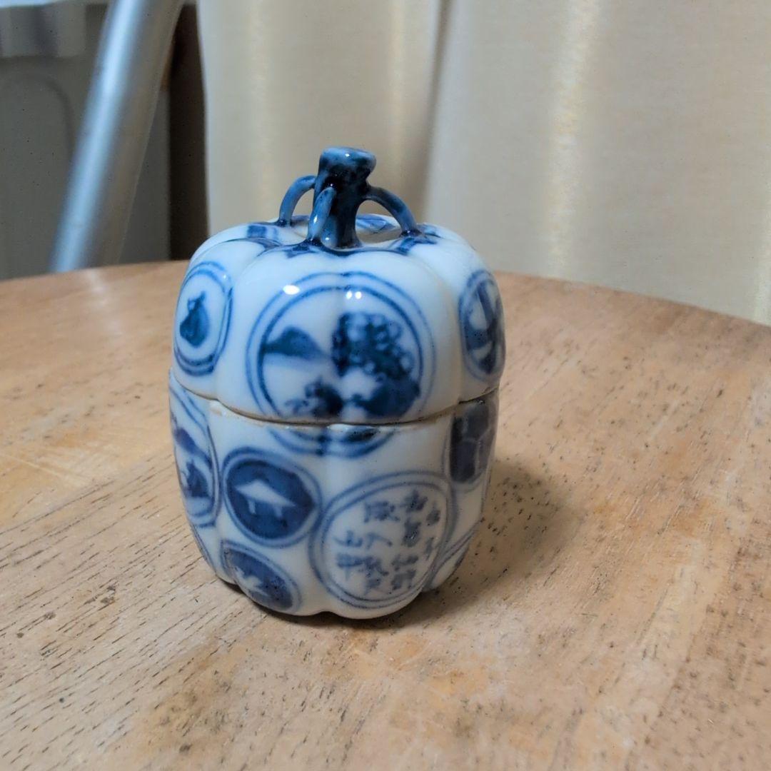 祥瑞 立瓜 香合 青花 染付 香織道具 時代物