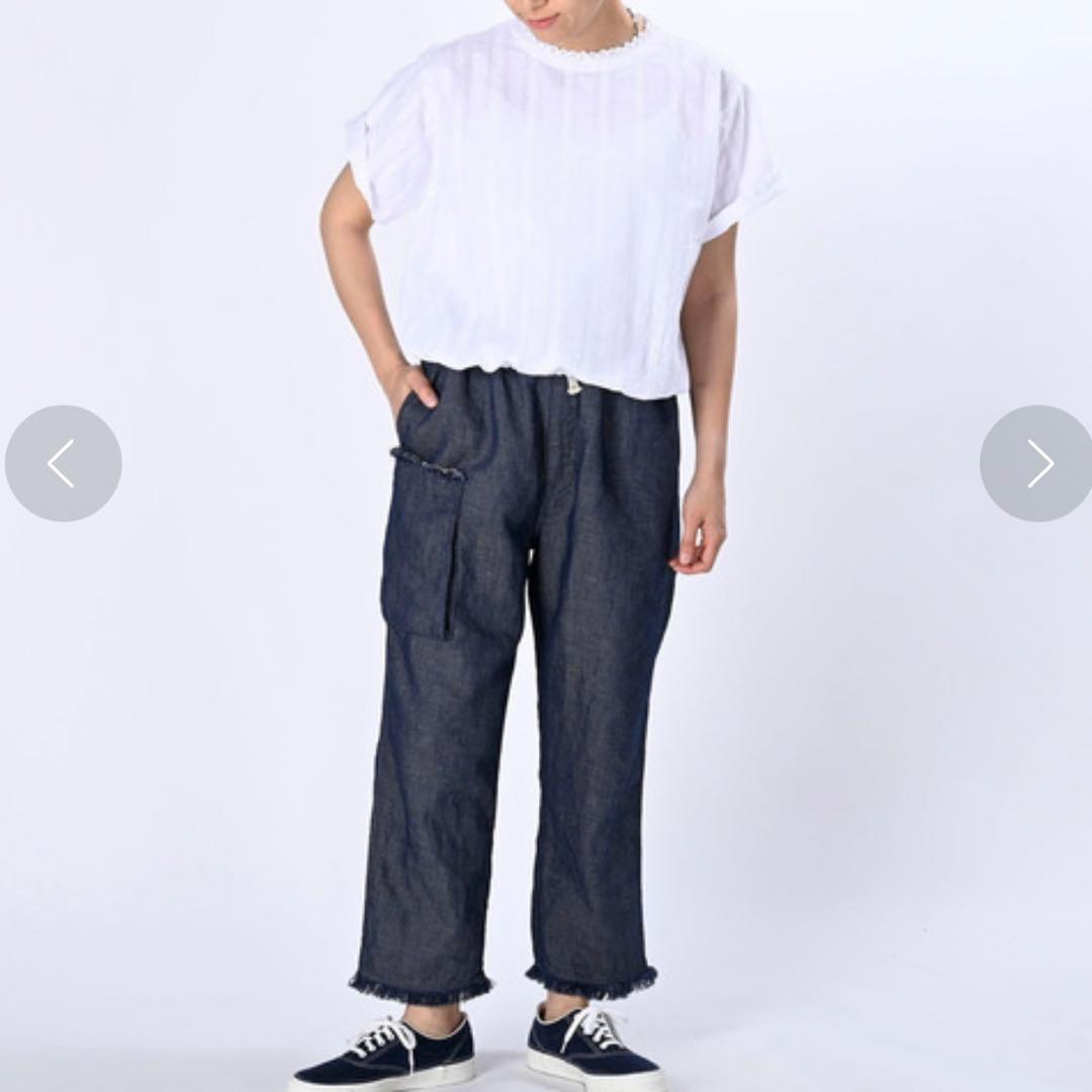 45Rインドカラミレース deTシャツ　半袖ブラウス　コットン100 ホワイト