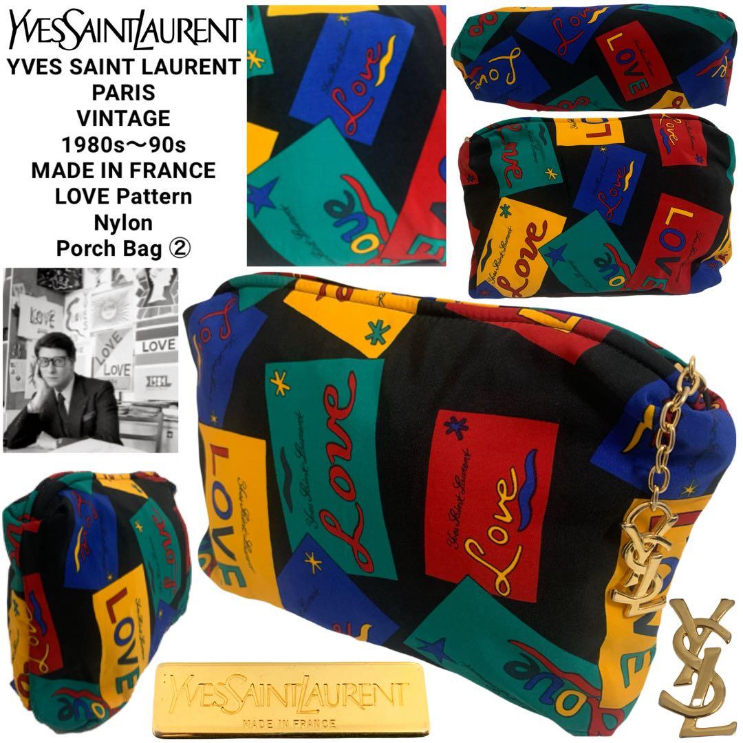 YVES SAINT LAURENT 80s フランス製 LOVE柄 ポーチ ②
