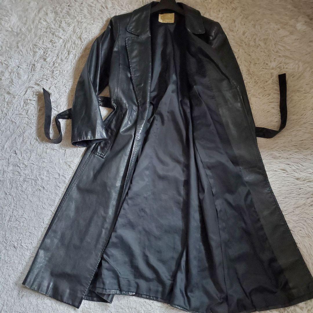 美品 ECHO レザーロングコート ブラック 13号 ビンテージ レディース