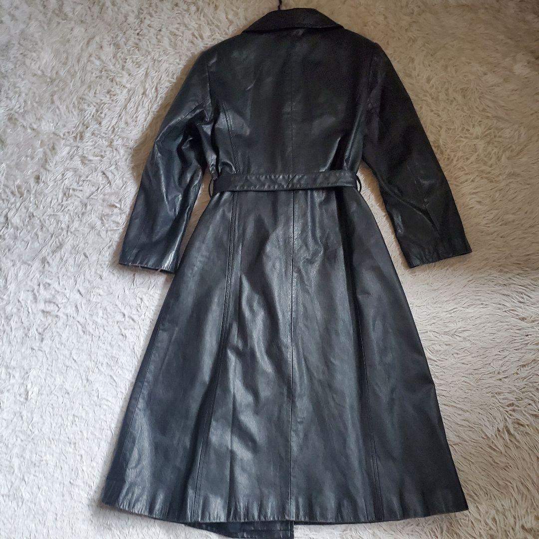 美品 ECHO レザーロングコート ブラック 13号 ビンテージ レディース