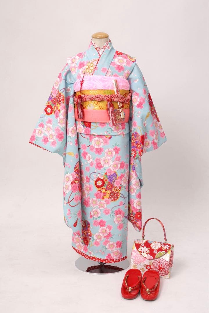 7歳　四つ身フルセット　120サイズ　水色(ブランド：花夢二)