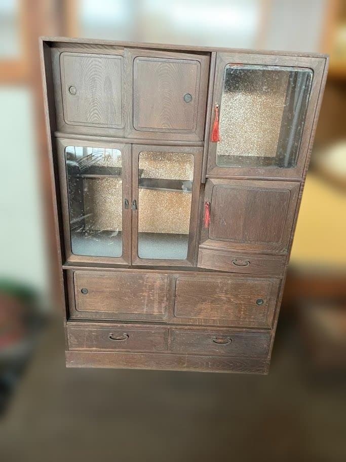 【昭和レトロ】木製 茶箪笥 高さ100cm コンパクト 飾り棚 古道具 収納棚