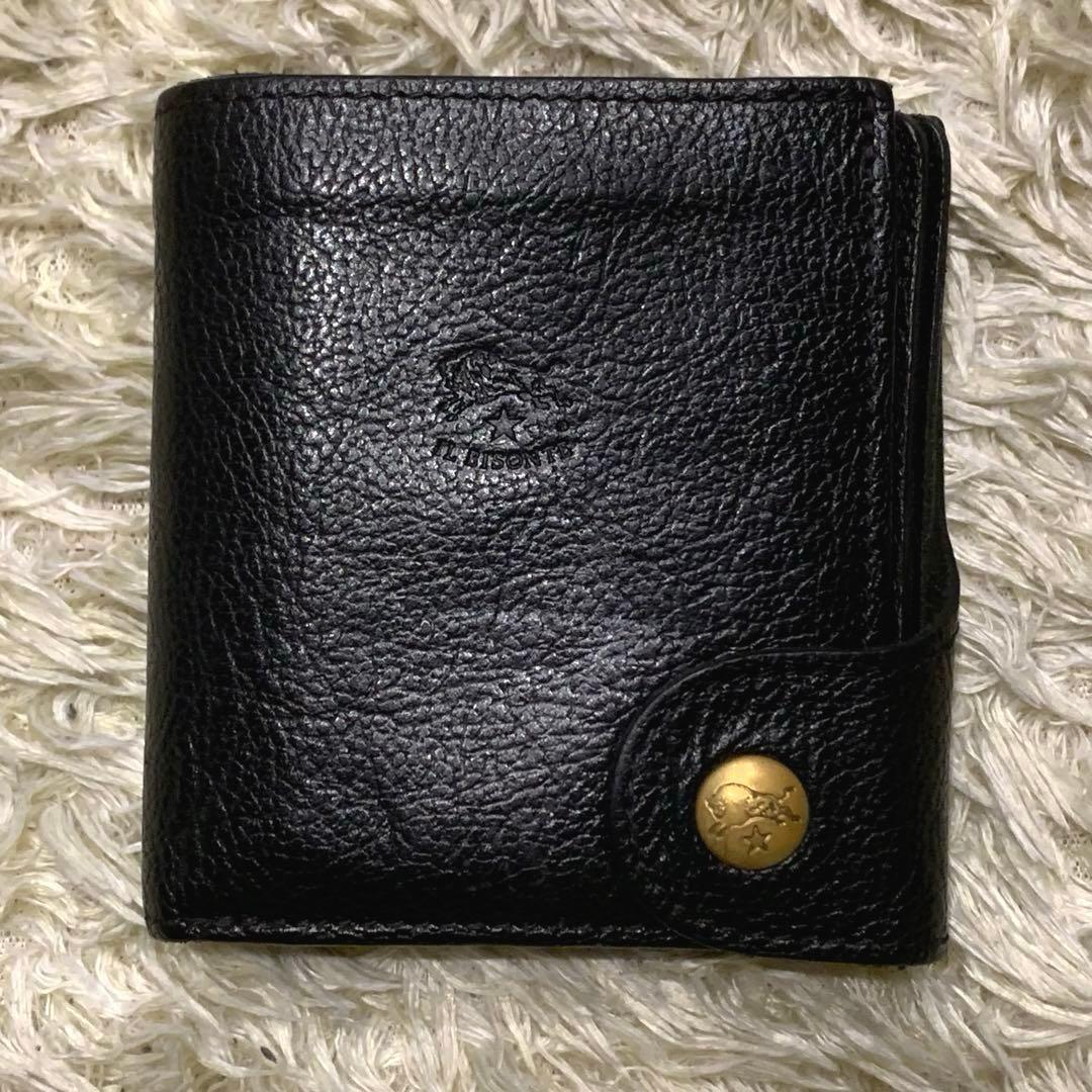 美品✨ イルビゾンテ 二つ折り財布 レザー 金ボタン 多機能 ブラック