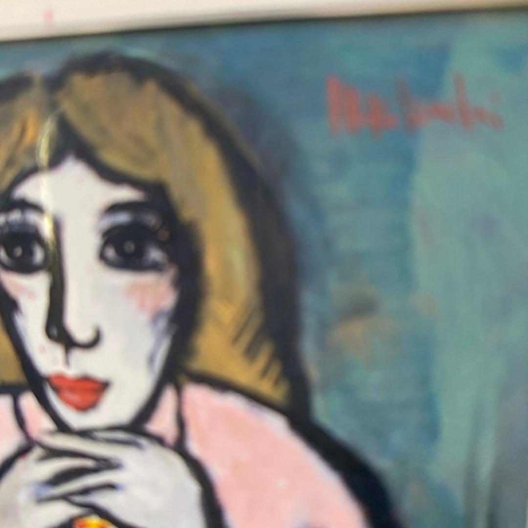 激安　菊地正則　油絵　油彩画　絵画　フランス　パリでみかけた女性　美品　額付き