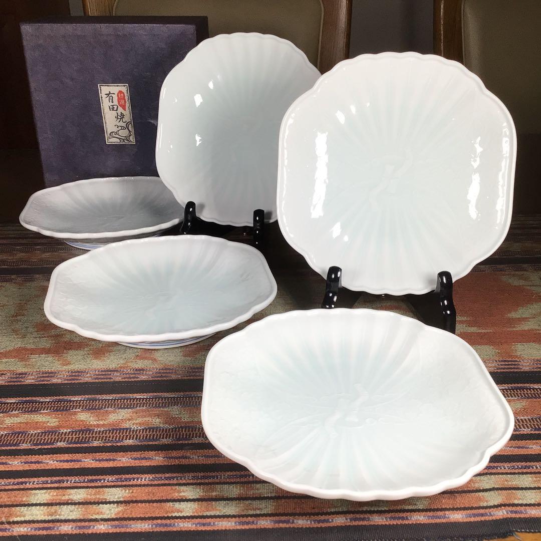 『スタうー特価』　有田焼　賞美堂　観山　青白磁　中皿　5枚