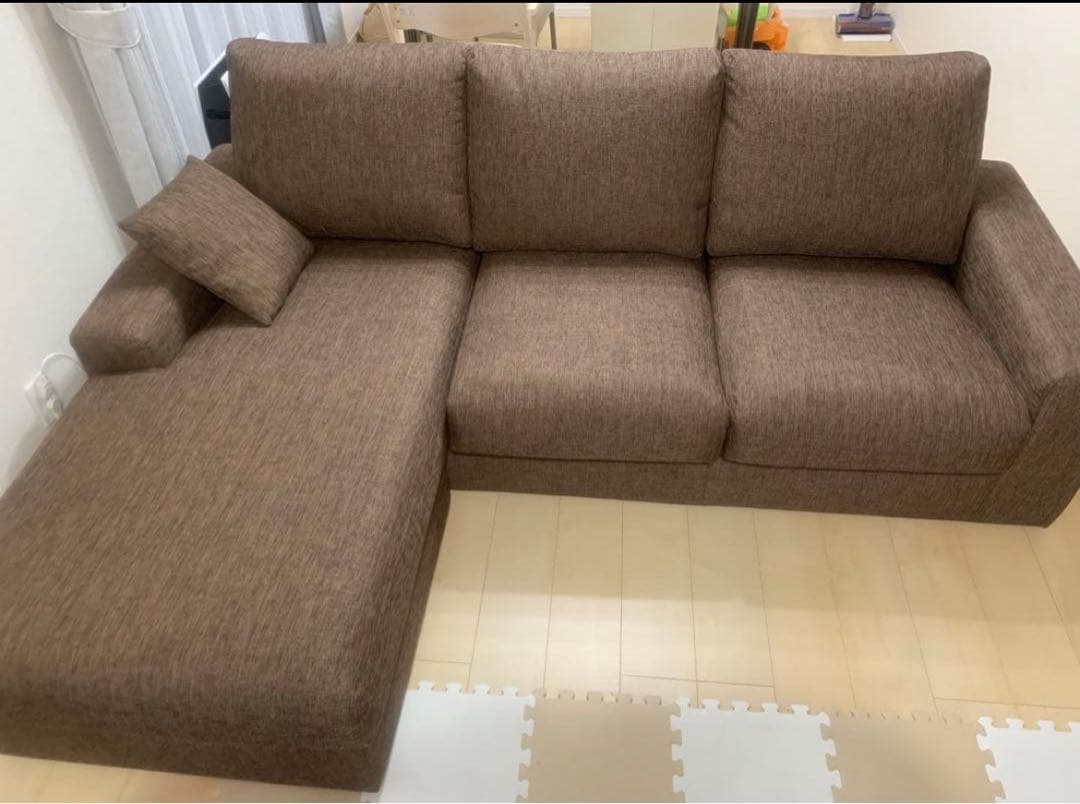 【現地引渡し限定】ブラウン L字型ソファ クッション付き　ニトリ