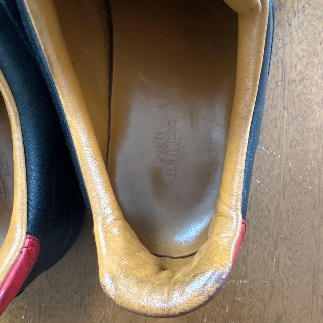 美品 エルメス HERMES レザー ベルクロ スニーカー ブラック サイズ43