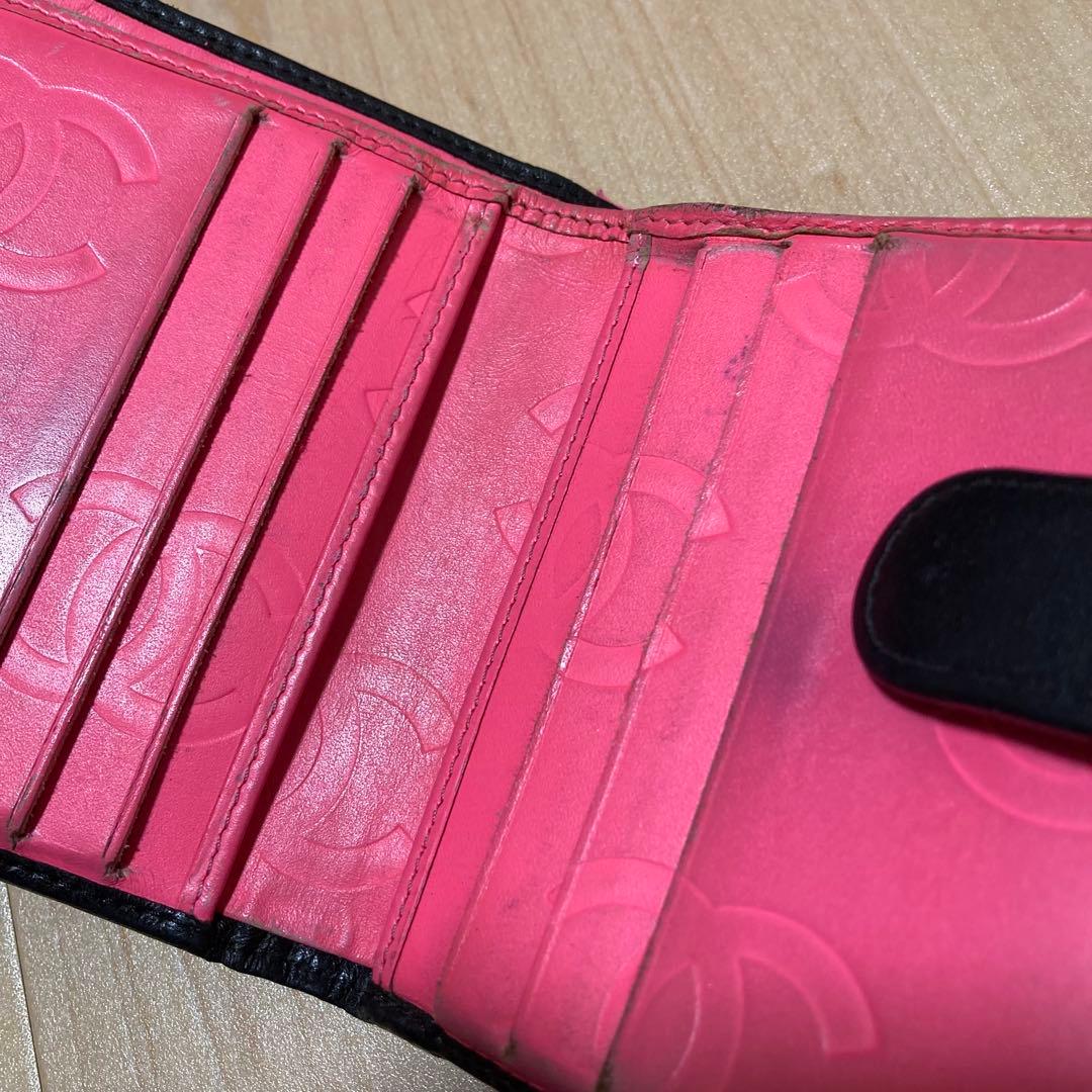 シールあり！シャネル CHANEL カンボンライン Wホック 二つ折り財布 黒