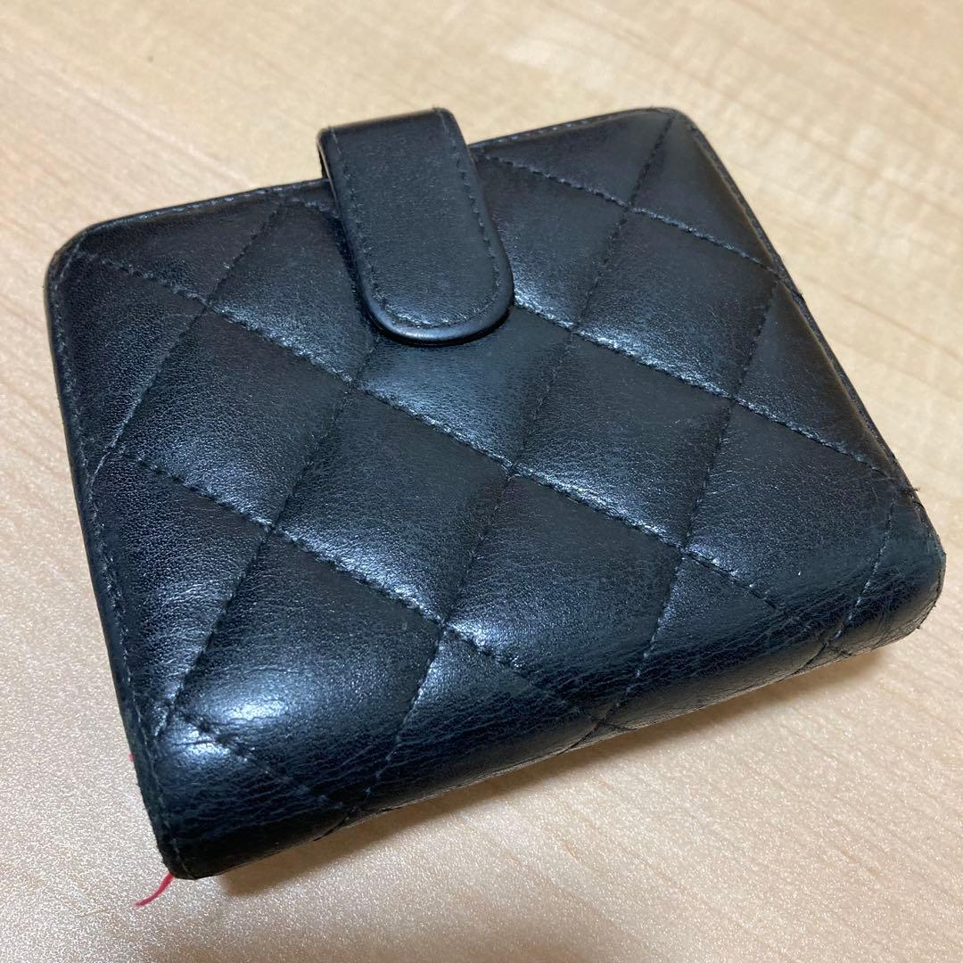 シールあり！シャネル CHANEL カンボンライン Wホック 二つ折り財布 黒