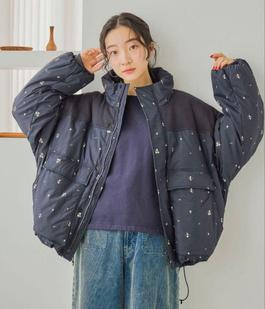新品 ニコアンド アライドモンスター切り替えジャケット ネイビーフラワー L