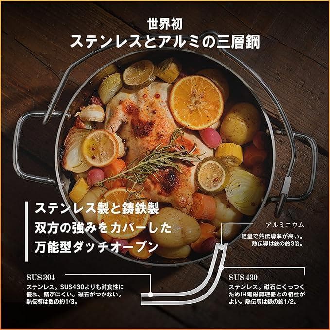 【燕三条製】TSBBQ ライトステンレス　ダッチオーブン6インチ