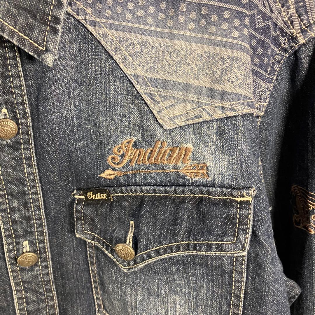Indian XL デニムシャツ 刺繍 ウエスタン ファイヤーバード 美品