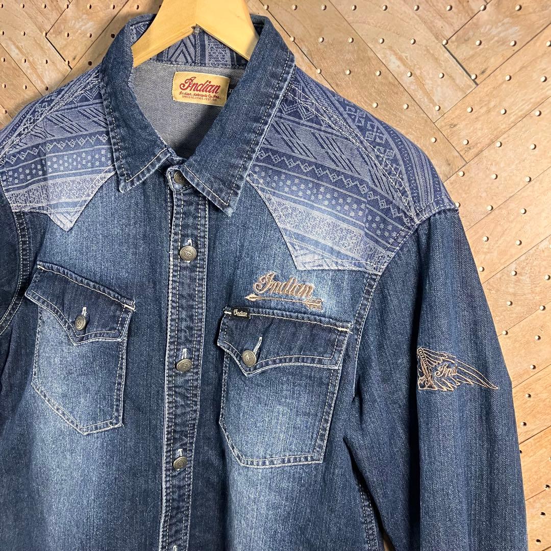 Indian XL デニムシャツ 刺繍 ウエスタン ファイヤーバード 美品