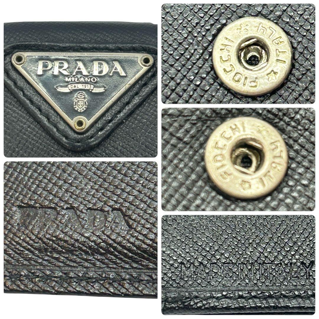 【美品】プラダ サフィアーノ 二つ折り財布 ブラック 黒 三角ロゴプレート
