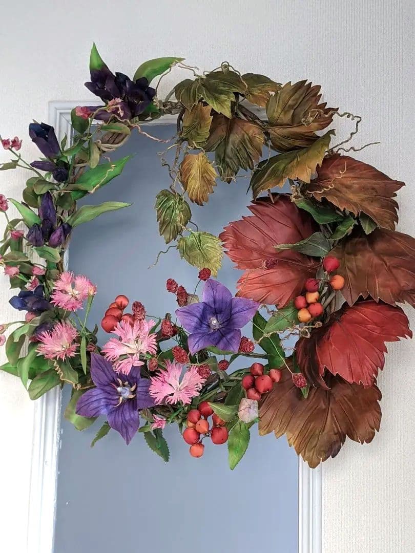 アートフラワーリース❁秋の花❁染花布花❁ハンドメイド