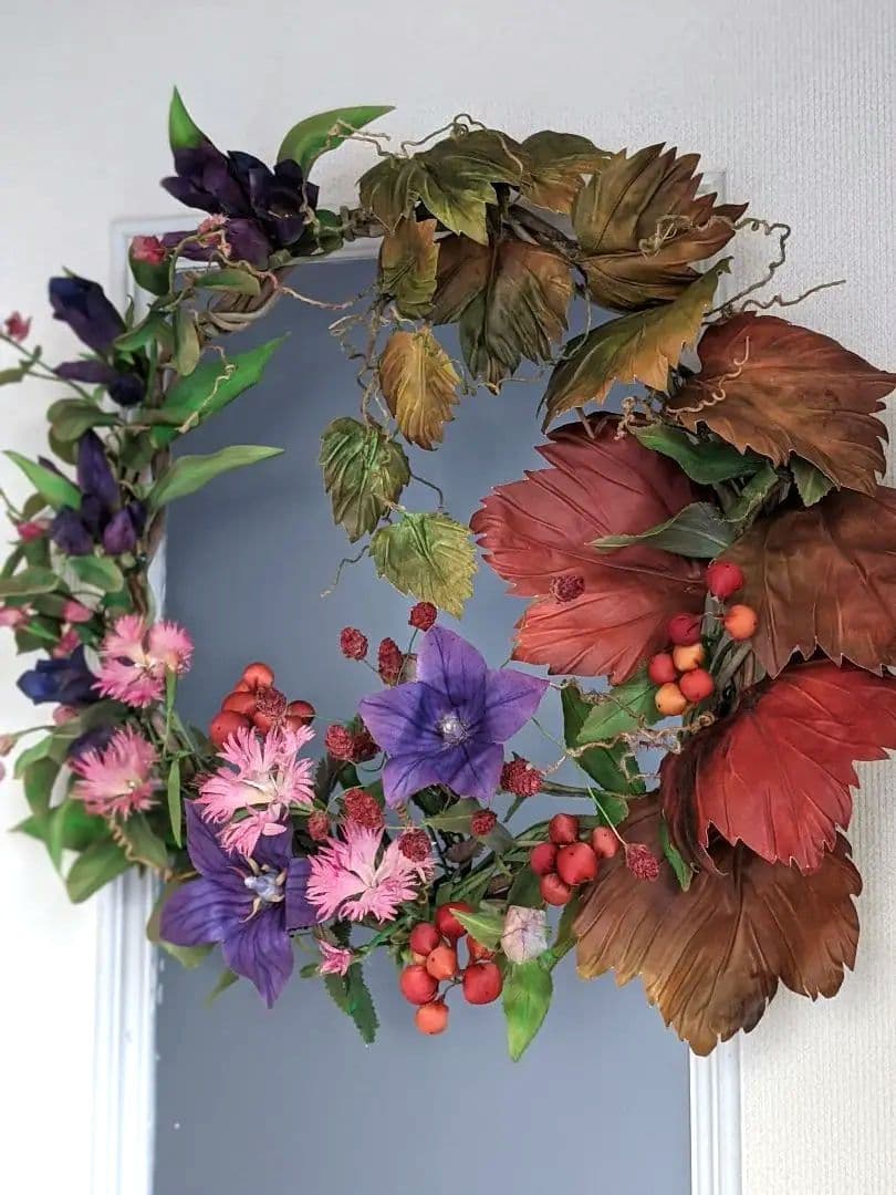 アートフラワーリース❁秋の花❁染花布花❁ハンドメイド