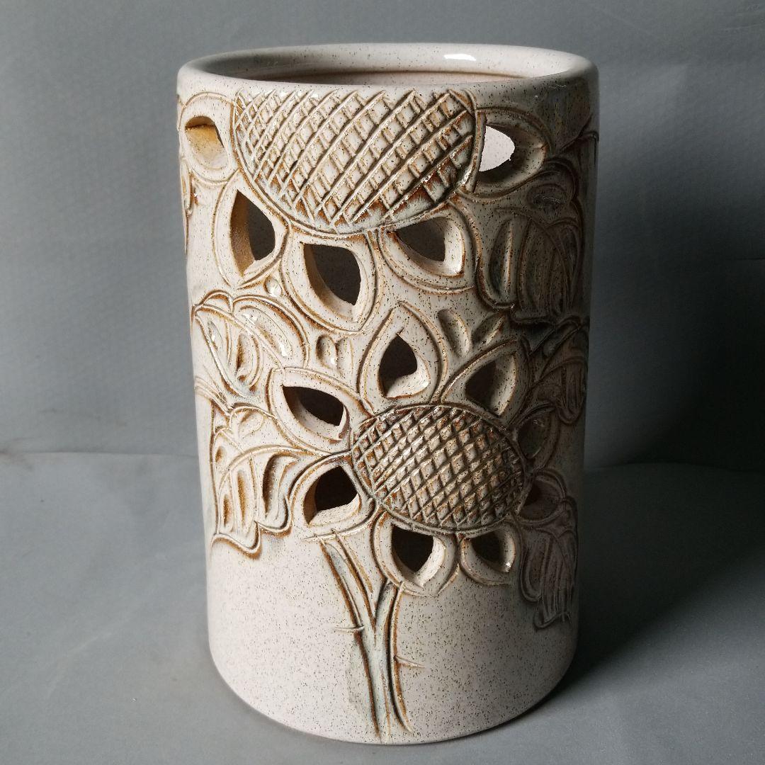 お値下げしました⤵信楽焼　傘立て  台形ひまわり 高さ３９cm