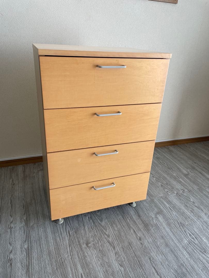 ナチュラル木製4段チェスト