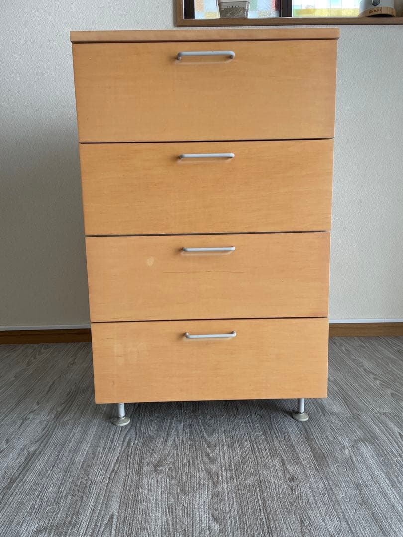 ナチュラル木製4段チェスト