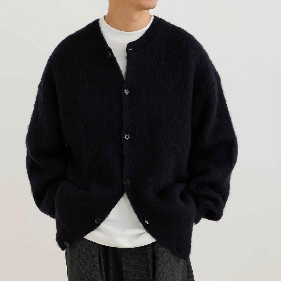 ADAM ET ROPE' モヘアミックスオーバーサイズクルーネックカーディガン