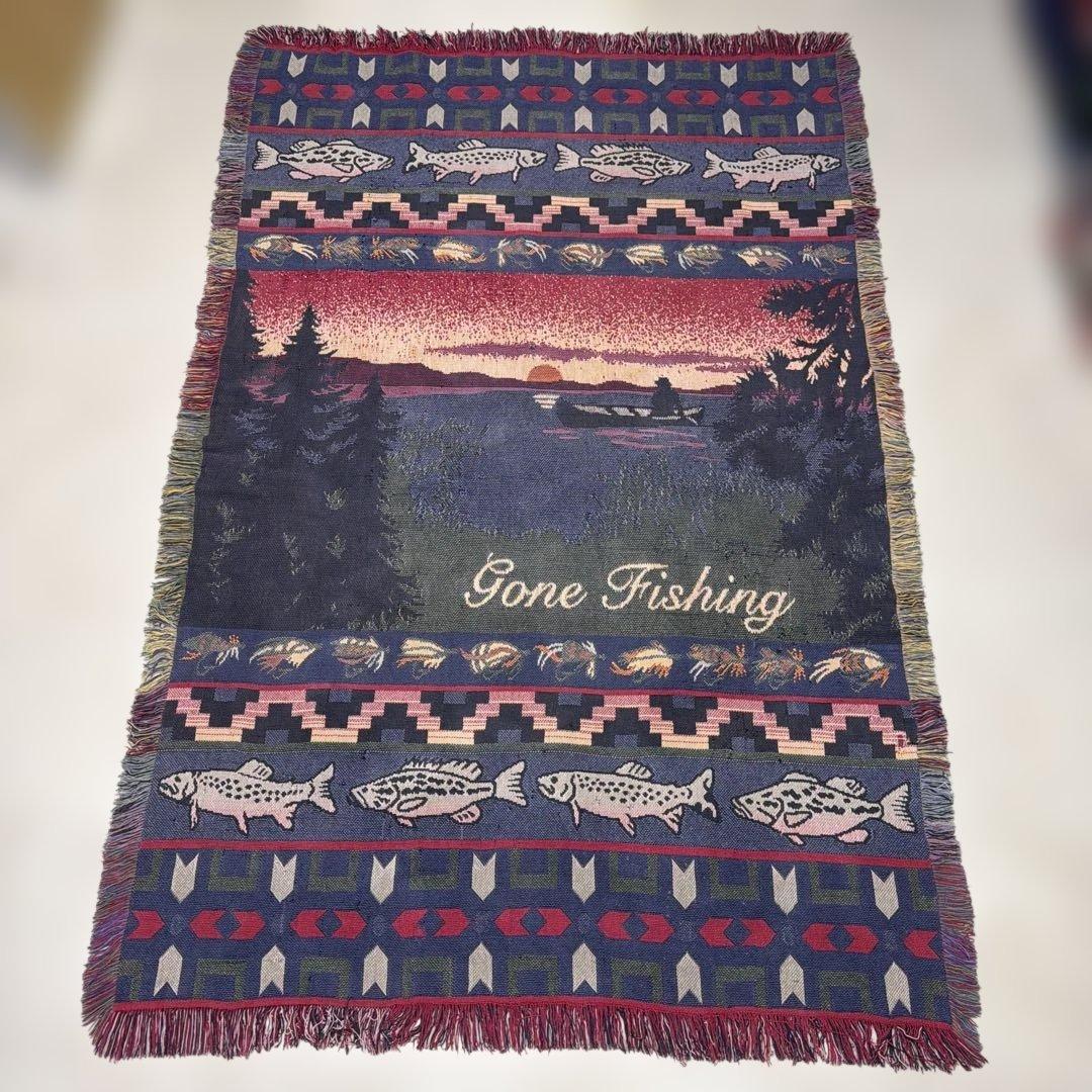 釣り　マルチカバー　ソファカバー　ヴィンテージラグ　180x120