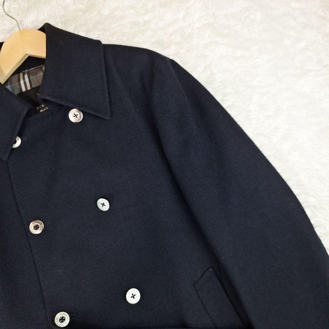 BURBERRYブラックレーベル　ダブルステンカラーコート　ウール　銀釦　黒　L